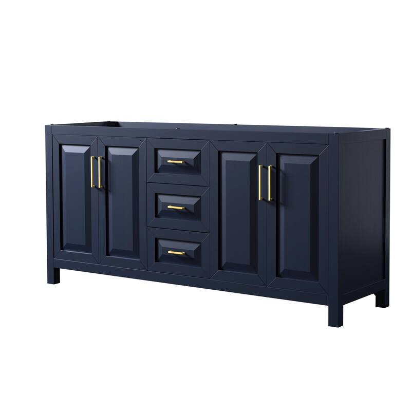 Wyndham Collection Daria 71" Double Free Standing Vanity Cabinet Only - Dark Blue / Brushed Gold Hardware