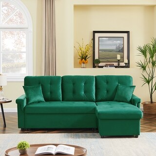 Velvet Reversible Sectional Sofa with Pull Out sleeper Chaise with ...