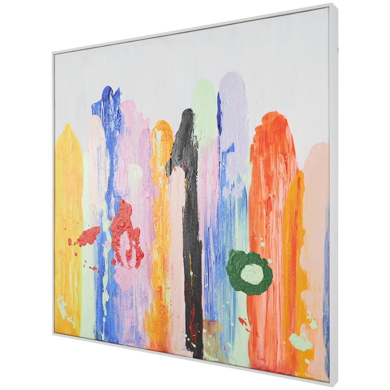 Canvas Abstract Paint Stroke Decorative Wall Art with White Frame - Multi Colored - Roche River Decor