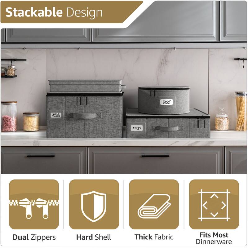 8-Piece China Dinnerware Storage Set - Grey