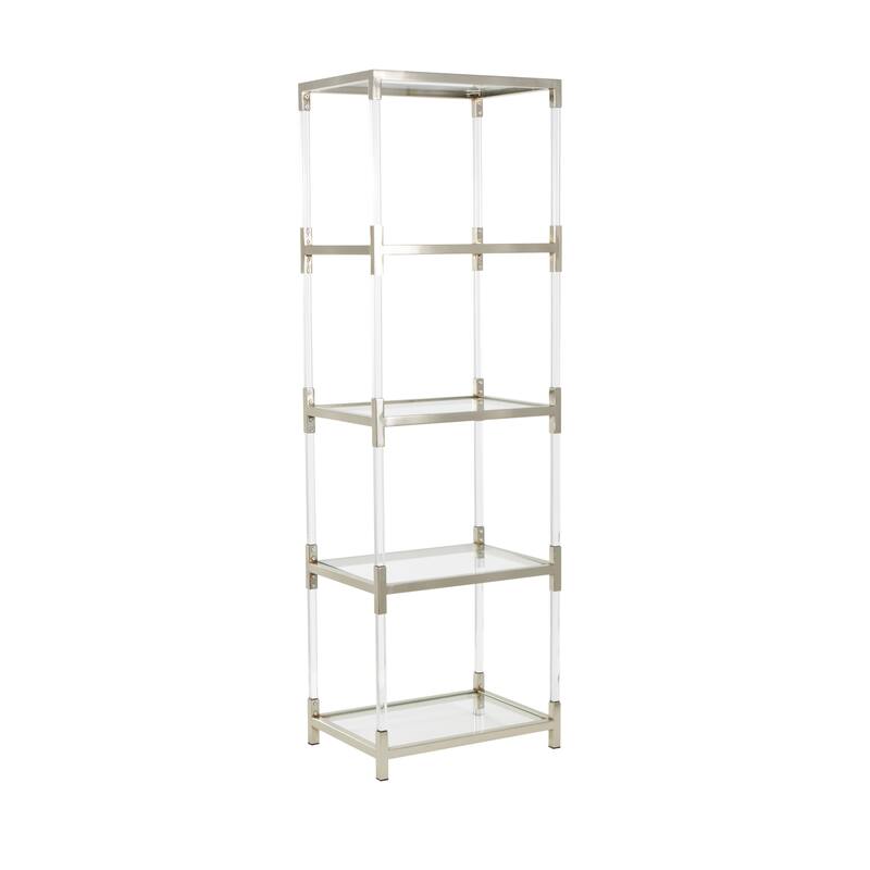 Clear Acrylic Plastic Cube Shaped Shelving Unit with Silver Frame Supports