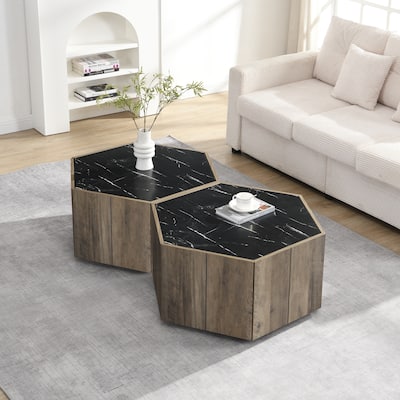 Christopher Knight Home - Quill Hexagonal MDF Coffee Table with Two Drawers and Modular Configuration