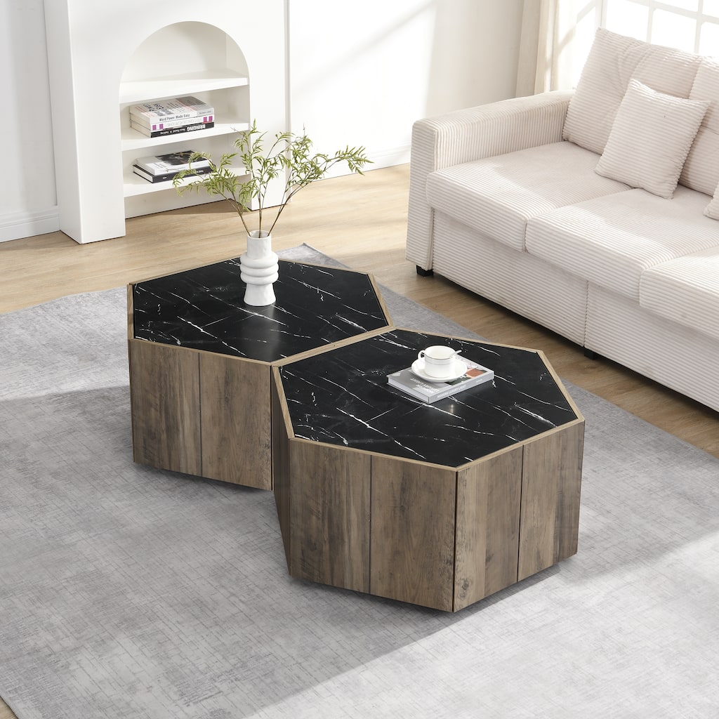 Christopher Knight Home - Quill Hexagonal MDF Coffee Table with Two Drawers and Modular Configuration