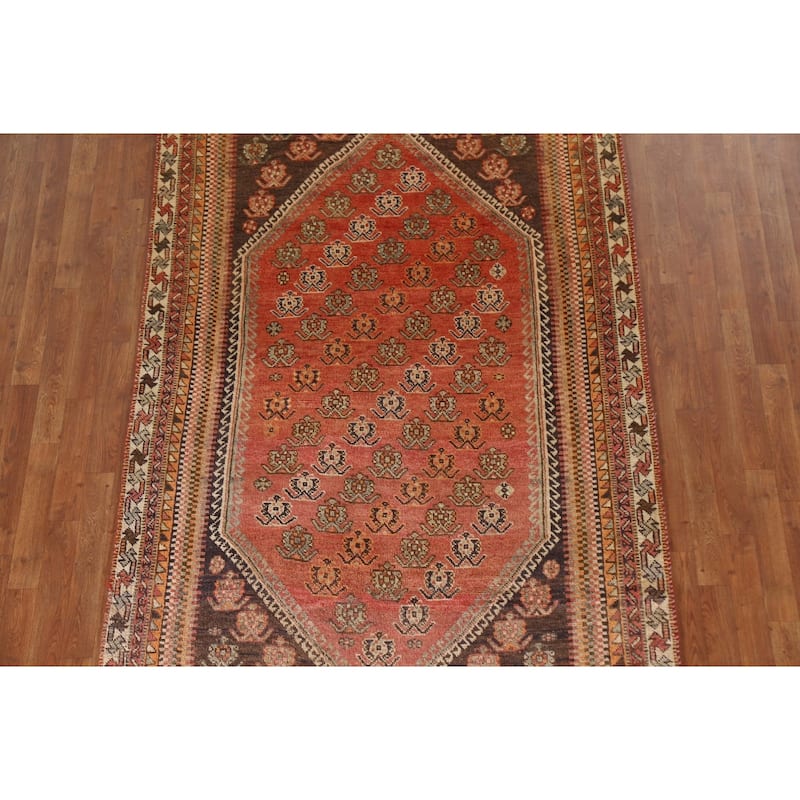 Hand Knotted Oriental 100% Wool Carpet Traditional Geometric Oranges & Rust Shiraz Area Rug - 7' 9'' X 5' 0''