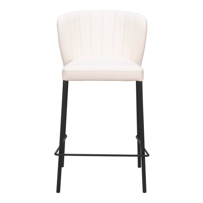 Cream and Black 26-Inch Bar Stools Set of 2 with Faux Leather Full Back Counter Chairs with Footrest - 35”H x 18.9”W x 19.7”D