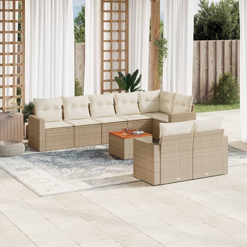 vidaXL Patio Sofa Set with Cushions Outdoor Furniture 9 Piece Poly Rattan - 21.7 x 21.7 x 14.6 - Beige