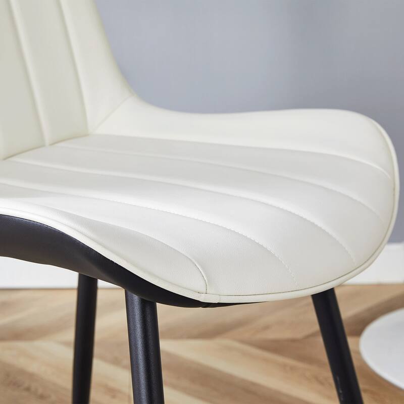 Dining Chair Set of 4 PU Extended Seating with Black Metal Legs