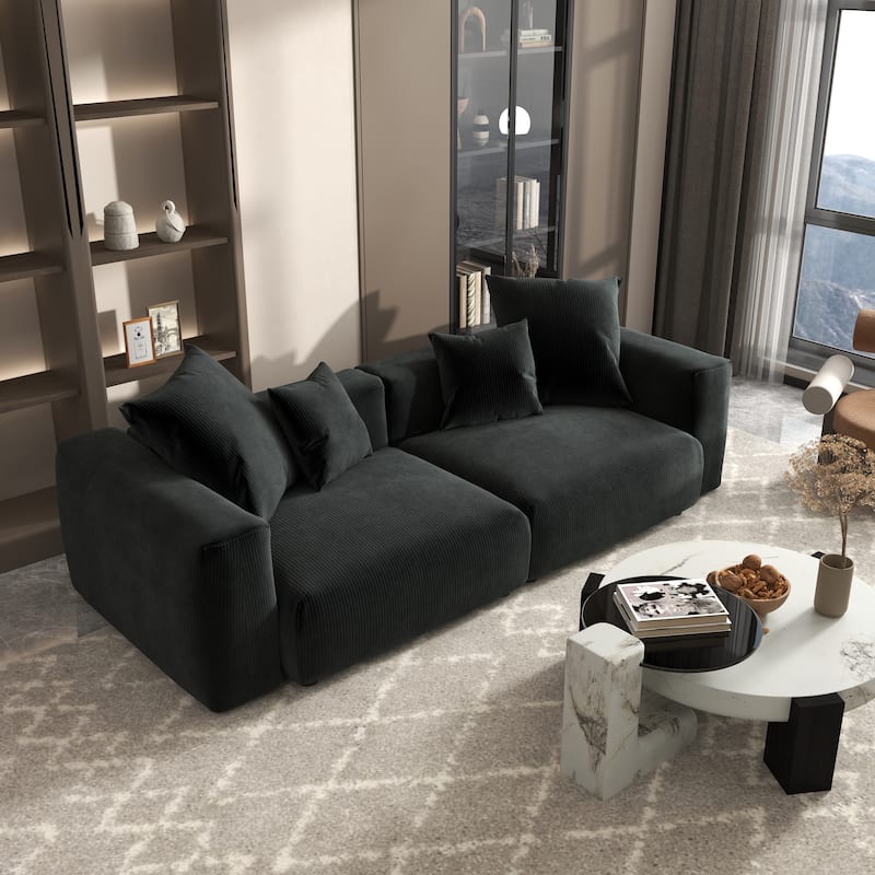 102" Oversized Corduroy Sectional Sofa Modern Wide Couch - Black