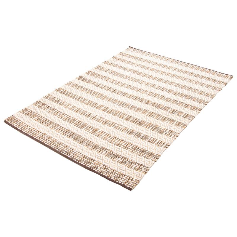 ECARPETGALLERY Flat-Weave Palas Denizli Ivory Jute Kilim - 5'8 x 8'1