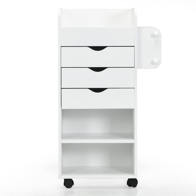 Kitchen Island Cart Rolling Trolley with Countertop Drawers and Rack - White
