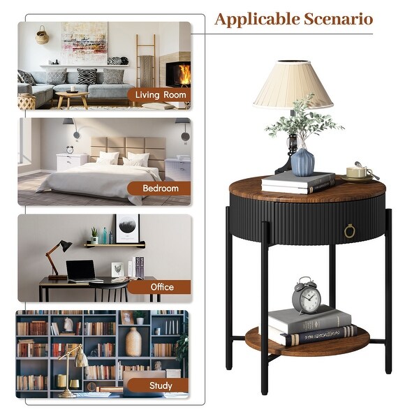 Myhozm Modern End Table with Storage Drawer, Round