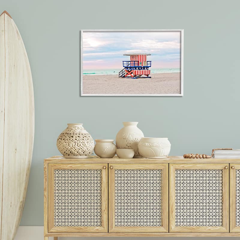 Stupell Patriotic Lifeguard Hut Framed Giclee Art Design By Seven Trees Design