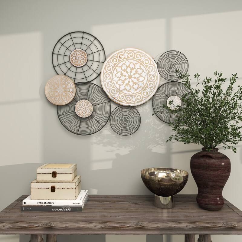 Black Metal Handmade Plate Home Wall Decor with Intricate Pattern