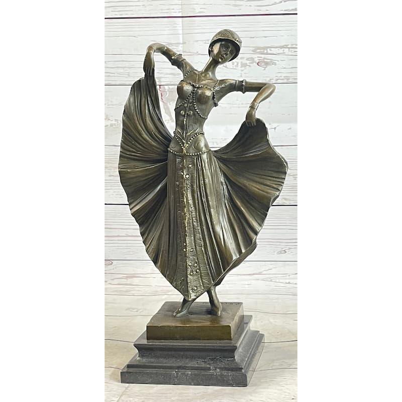 Art Deco Chiparus French Dancer Performer Early 20Th Century Fashion Bronze Statue 15 Inches X 9 Inches