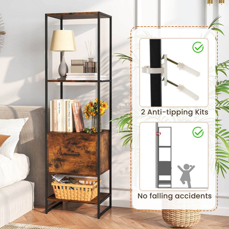 Costway 5-Tier Bookshelf with 4 Open Shelves Storage Drawer Modern - See Details