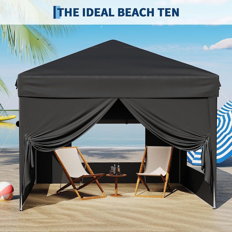 10x10FT Outdoor Pop Up Tent Canopy with 4 Sidewalls SandBag & Carry Bag for Camping, Backyard Parties