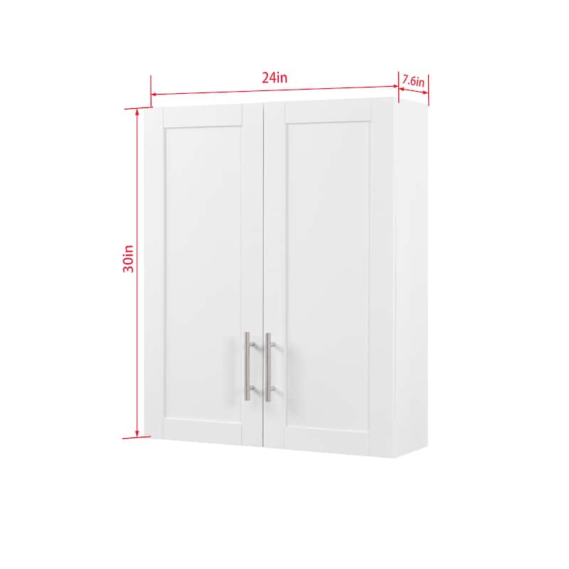 Wall-Mounted Wood Cabinet with 2 Doors and Adjustable Shelves for Bathroom or Kitchen Storage