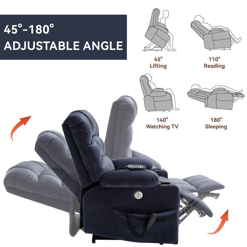 180° Power Lift Recliner Chair with Massage & Heat, Dual Cup Holders