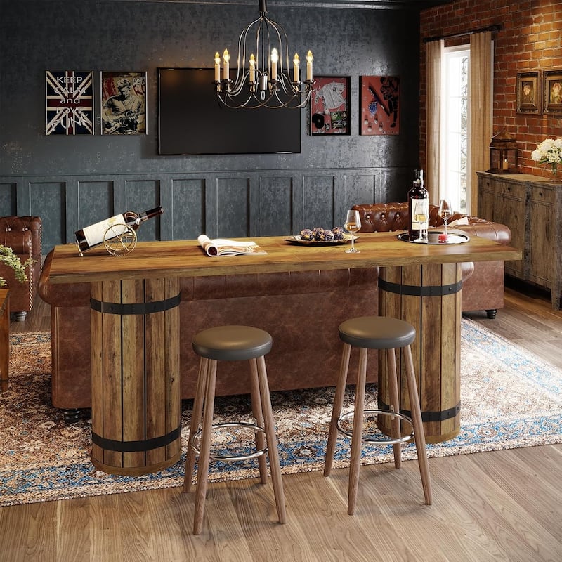 70.9-Inch Industrial Long Counter Height Pub/Bar Table with Fence Pedestal Base for Home Bar, Living Room, Small Bars