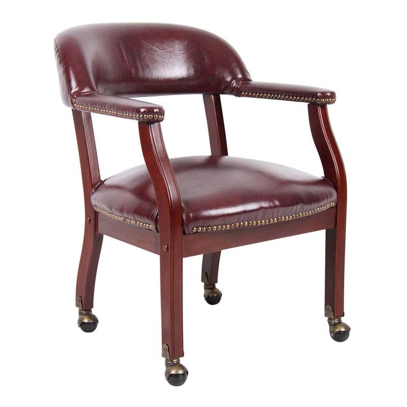 Anna Captain Chair, Nailhead Trim, Hooded Wheel, Burgundy Oxblood Vinyl
