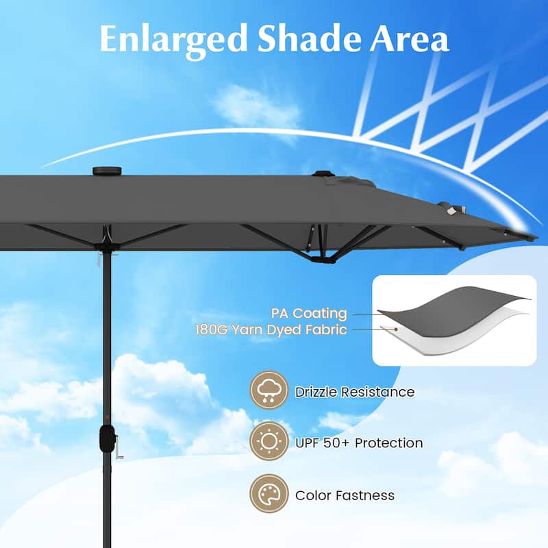 Gymax 13FT Double-sided Patio Umbrella w/ Solar Lights Crank Handle