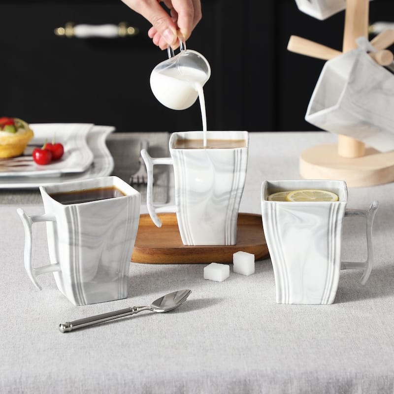 MALACASA Flora Porcelain Square 6-Piece Coffee Cup 7Oz.