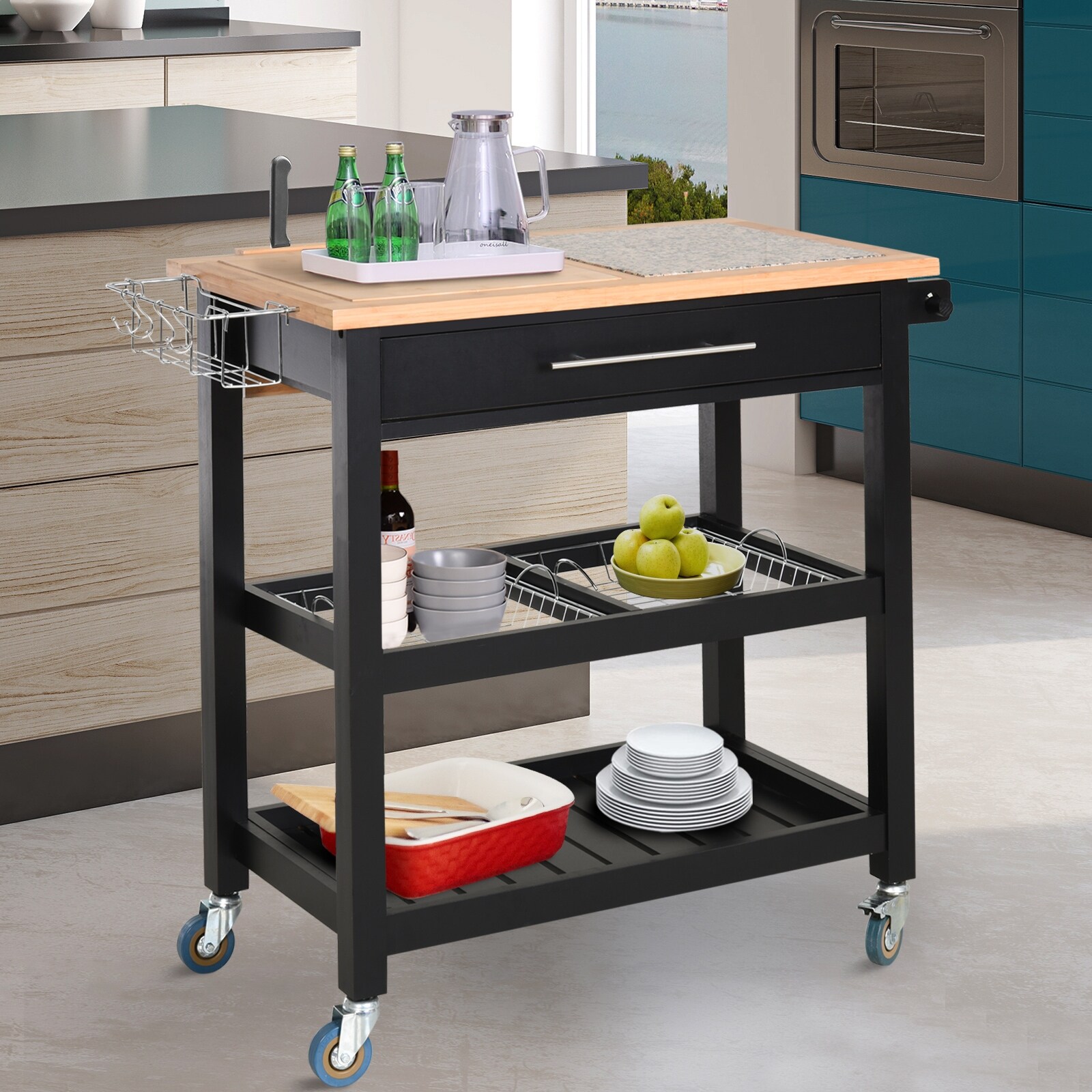 Shop Black Friday Deals On Homcom Rolling Mobile Kitchen Island Cart With Large Work Countertop