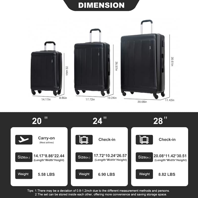 9-Piece Set ABS+PC Hardshell Carry on Luggage Set with bags