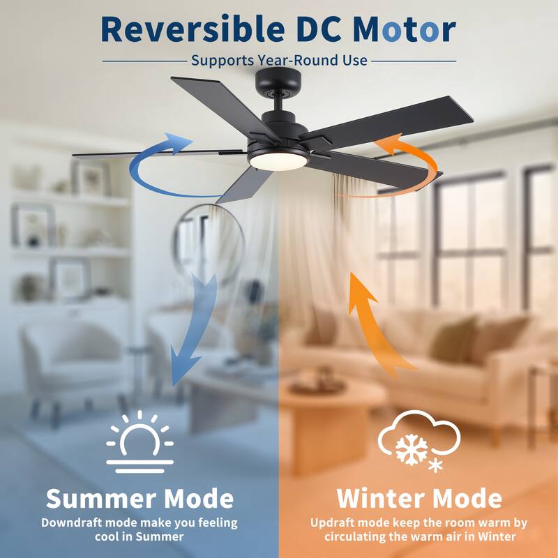 Cusp Barn 52" Modern Ceiling Fan with Light and Remote, LED Integrated Dimmable Reversible DC Motor Ceiling Fan for Living Room