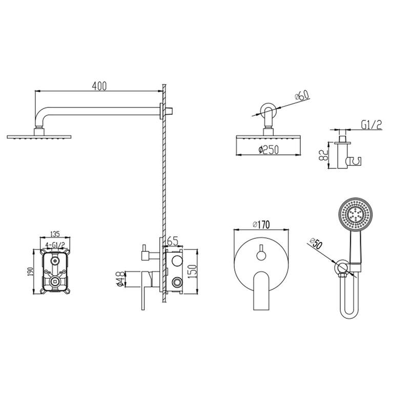 Wall Mount Shower Faucet with Hand Shower 9.84 Inch Shower System with Pressure Balance Valve