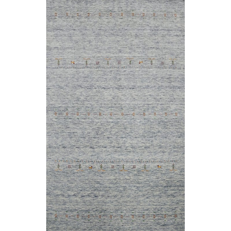 Hand Knotted Oriental 100% Wool Carpet Tribal Animal Pictorial Navy Blue & Blues Gabbeh Area Rug - 10' 0'' X 6' 7''