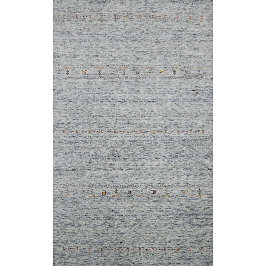 Hand Knotted Oriental 100% Wool Carpet Tribal Animal Pictorial Navy Blue & Blues Gabbeh Area Rug - 10' 0'' X 6' 7''