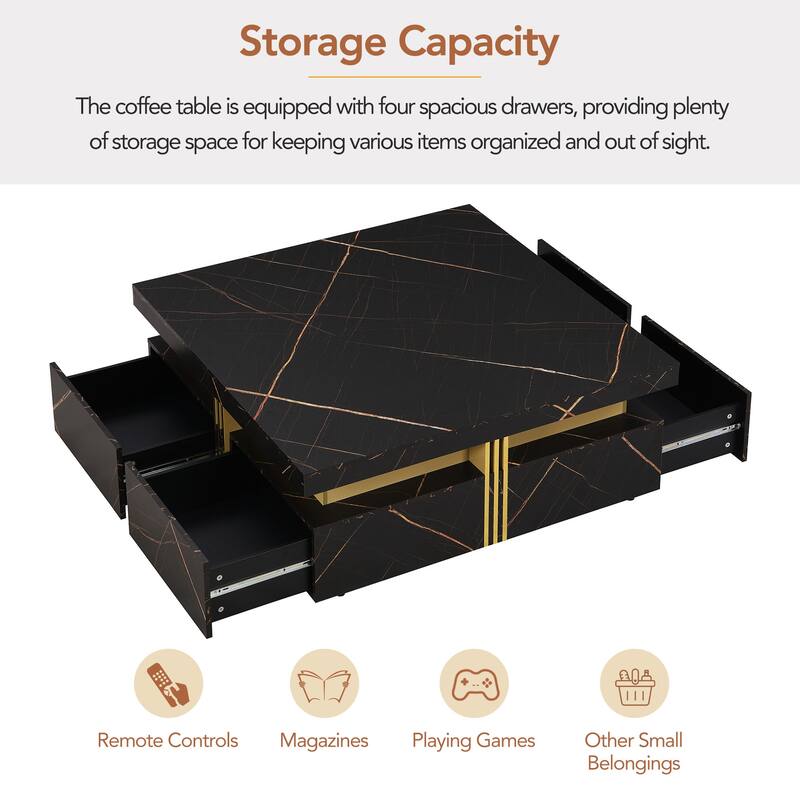 Modern Square Storage Coffee Table With 4 Drawers