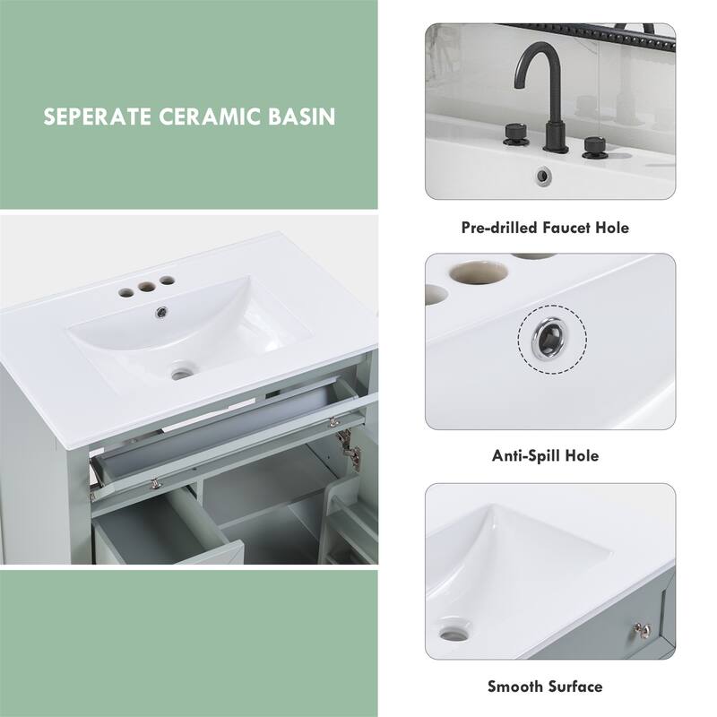 Solid Wood Bathroom Vanity with Ceramic Sink and Soft-Close Drawers