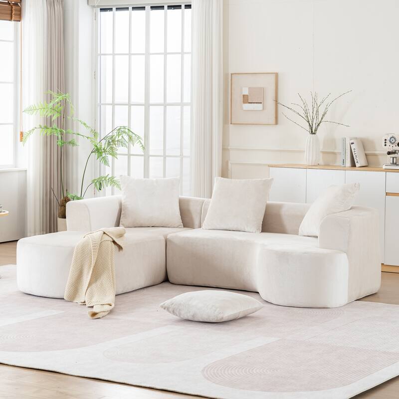Curved Modular Sofa L-Shape Sectional Chaise Cloud Sleeper Couch - Beige