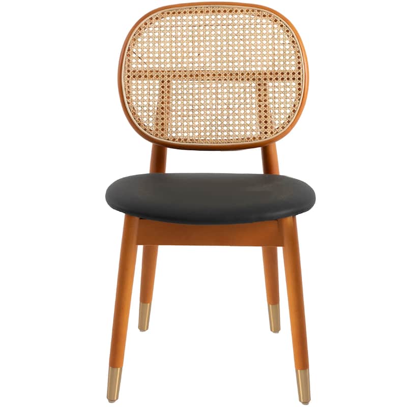 Holbeck Modern Rattan Leather Upholstered Dining Chair with Plush Padding Beech Wood Legs for Stylish Homes Set of 2