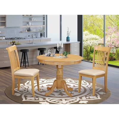 Kitchen Table Set 3pc Dining Table & Chairs - Round Table with 2 Side Chairs - Oak Finish