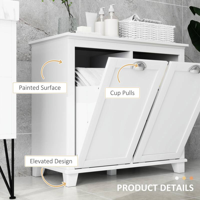 HOMCOM Laundry Room Organization and Storage Cabinet Freestanding Furniture with 2 Tilt Out Hamper Design, White - 30*15.75*27.5