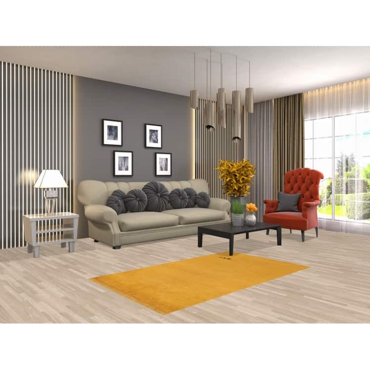 Modern Yellow Gabbeh Oriental Foyer Rug Hand-Knotted Wool Carpet - 3'0"x 5'2"