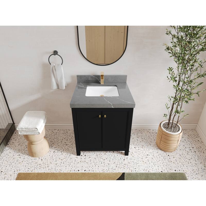 Willow Collections 30 in. W x 22 in. D Chicago Single Sink Bathroom Vanity with Countertop - 2"Piatra Gray - Black