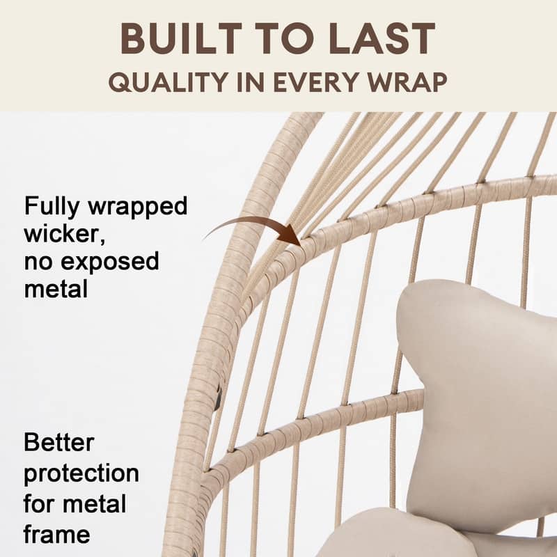 Oversized Wicker Hanging Egg Chair with Stand, Outdoor Indoor Swing Chair with Cushion, 350 lb Capacity