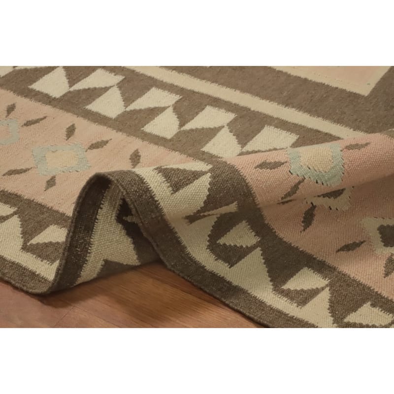 Hand Woven Oriental 100% Wool Carpet Southwestern Tribal Brown Kilim Area Rug - 11' 8'' X 8' 4''