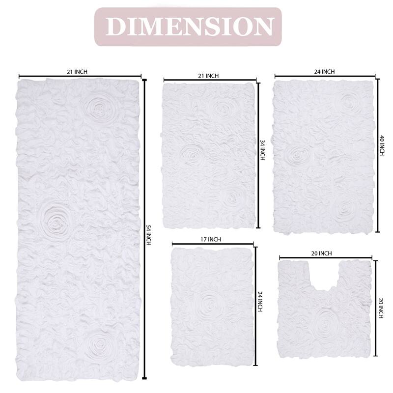 Bell Flower Collection 100% Cotton Non-Slip Bathroom Rug Set, Machine Washable Bath Rug, 5 Piece Bath Mat Set with Runner