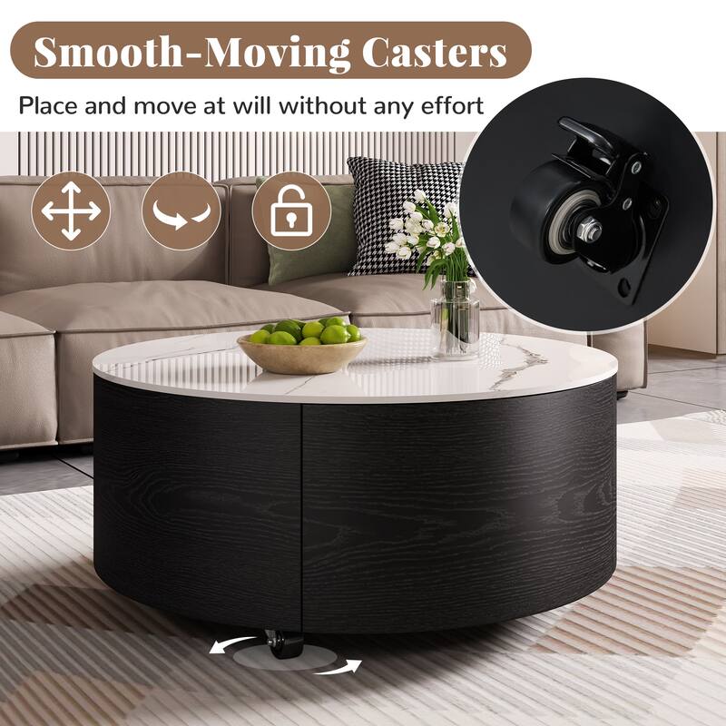 Contemporary Round Coffee Table with Lockable Casters by Harper&Bright Designs