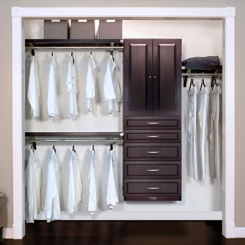 John Louis Home Solid Wood Reach-In Closet System with 5-Drawers and Raised Panel Doors Espresso - Espresso
