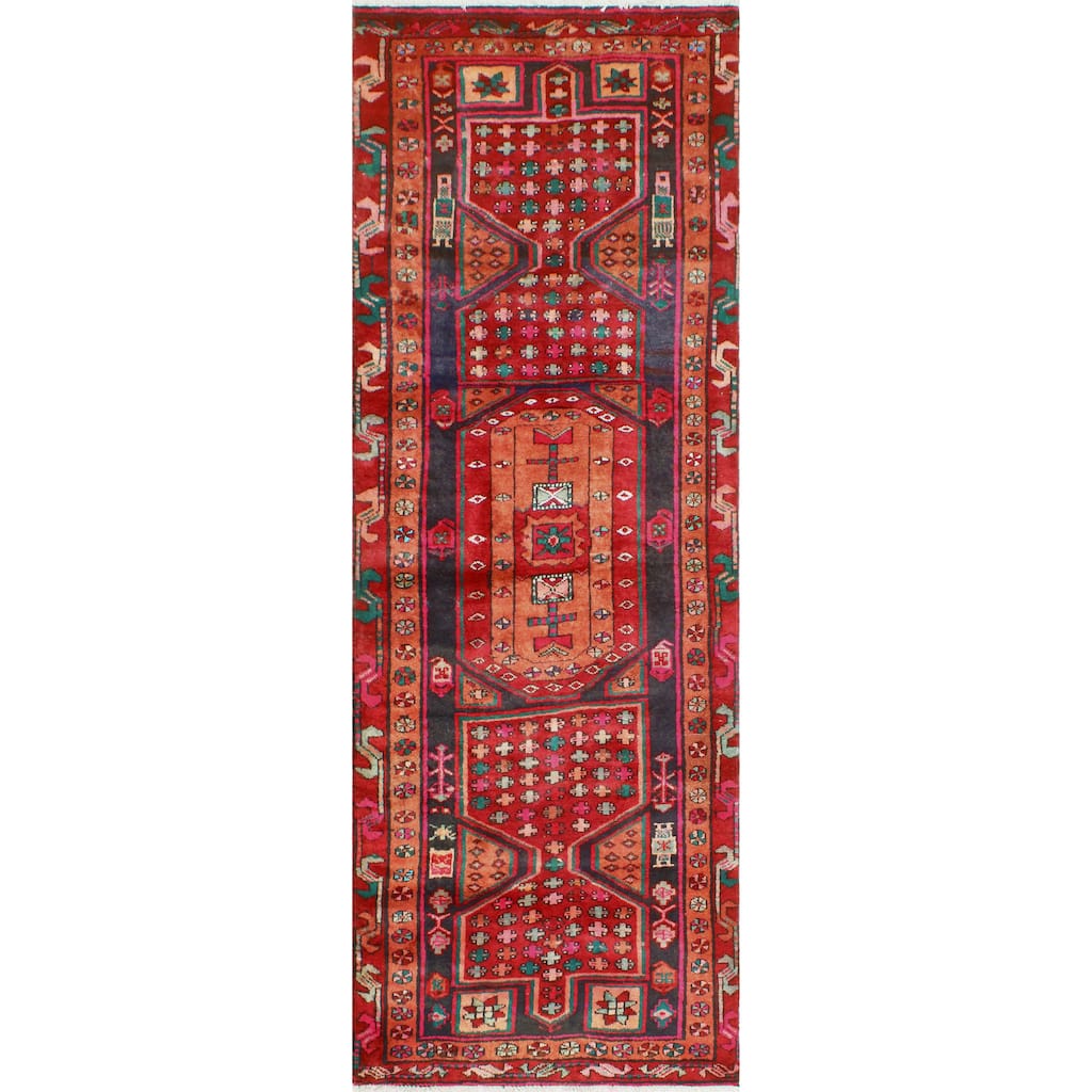 Noori Rug Fine Vintage Distressed Inkar Red/Navy Runner - 3'5" x 9'10"