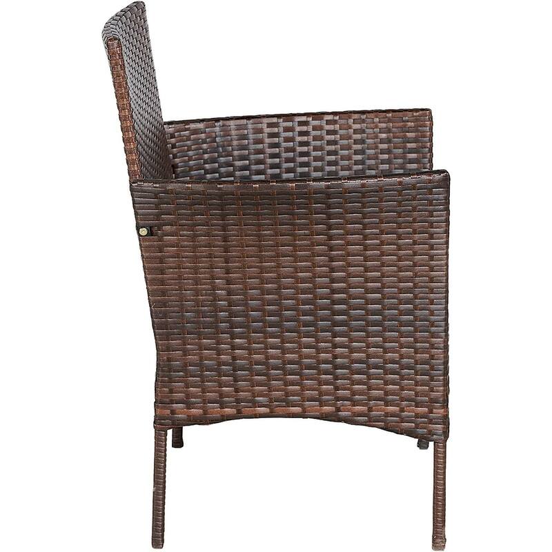 BTEXPERT 2 Glass Brown/Aqua Blue Outdoor Wicker Conversation 3 Piece Bistro Set Garden FurnitureCushions Side Storage Table