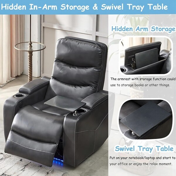 ELIASER Power Recliner Chair with USB Port Cup Holder LED Light Tray Table Hidden Arm Storage Faux Leather for Living Room On Sale Bed Bath Beyond 40289207