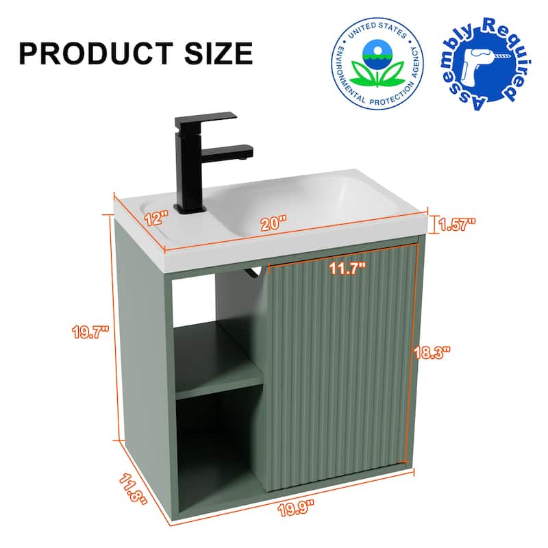 Single-Door Vertical Stripe Wall Cabinet with Integrated Basin