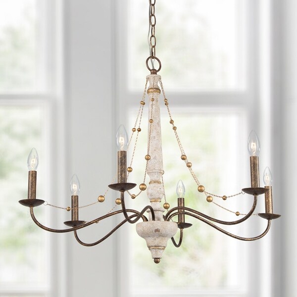 French Country 6 Light Offwhite Weathered Wood Beaded Candle Chandelier L30 7 Xw30 7 Xh23 8 Overstock 31472475
